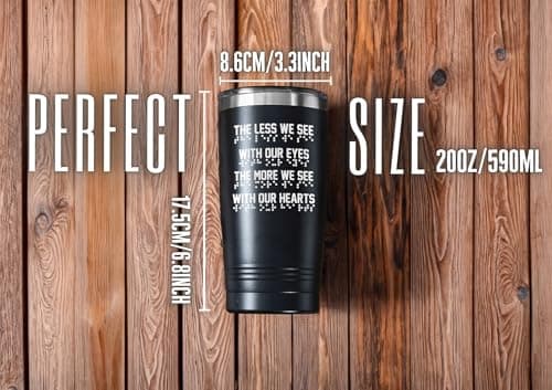 Onebttl Gifts for Blind People Braille Dots Design 20oz Stainless Steel Tumbler- The Less We See with Our Eyes The More We See with Our Hearts