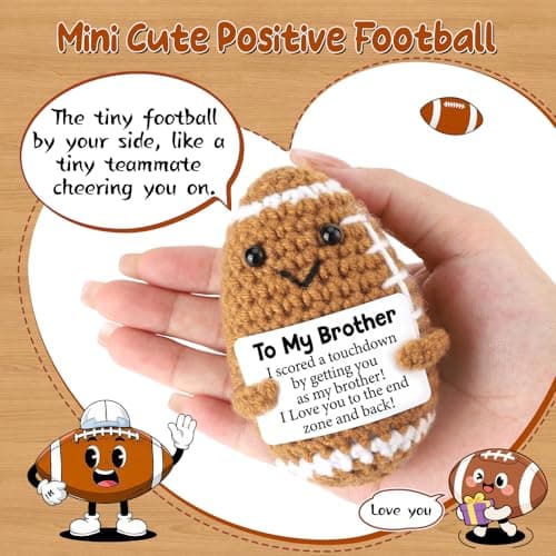 Mini Funny Brother Gifts from Sister Brothers, Positive Birthday Gift for Brother Adult, I Love You Small Cool Cute Football, Handmade Emotional Crochet Gift
