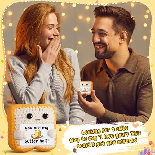 Gifts for Him Her Boyfriend Girlfriend Partner Loved One “You Are My Butter Half!” Crochet Toast – Cute Romantic Valentine’s Day, Anniversary, Birthday Gift for Couples Desk Decor & Christmas Gifts