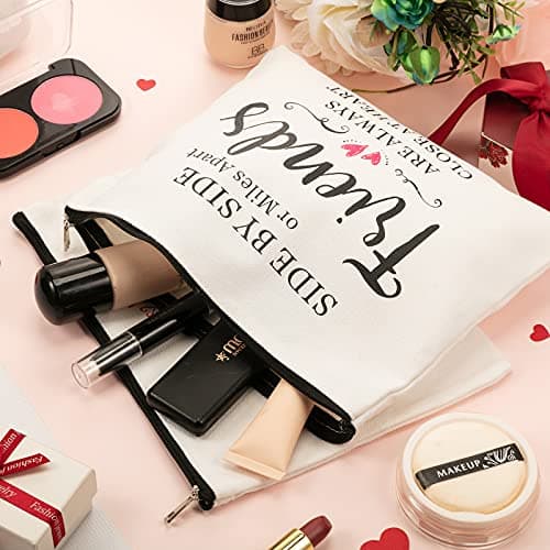 Xuniea 8 Pieces Friendship Gift Friend Makeup Bags Friendship Cosmetic Bags Portable Cosmetic Pouch Toiletry for Women Valentine Gift Makeup Travel Retirement Birthday Anniversary(Warm Pattern)