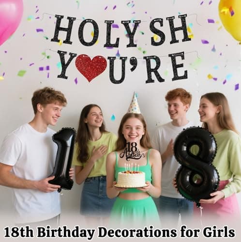 Funny 18th Birthday Decorations for Girls Boys - Glitter 18th Birthday Banner, Adultish Cake Topper &18 Balloon Numbers Set - 18 Years Old Gifts Party Decorations Supplies