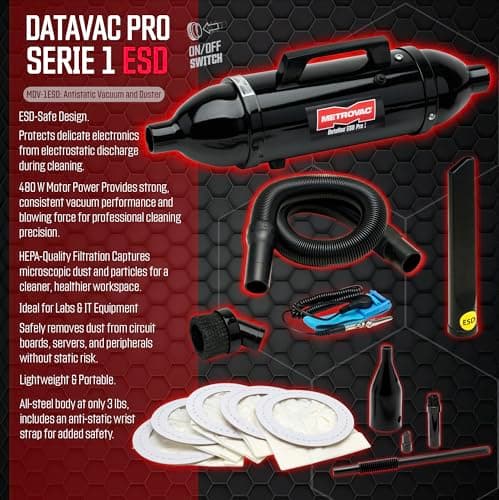 METROVAC DataVac® ESD Safe Pro Series MDV-1ESD, Compact Computer Vacuum & Blower for Electronics, Anti-Static, HEPA Filtration, and Durable