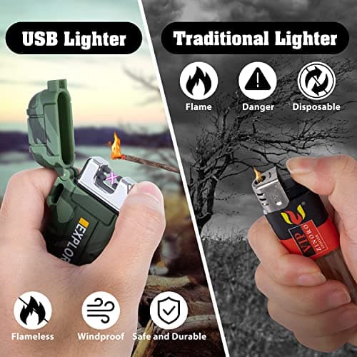 LcFun LcFun Waterproof Electric Dual Arc Lighter USB Rechargeable Outdoor Windproof Flameless Plasma Lighters for Camping, Hiking, Adventure, Survival Tactical Gear Stocking Stuffers Gifts for Men