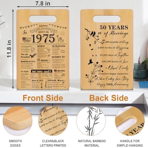 50th Wedding Anniversary for Women Men,Back In 1975&50 Years of Marriage Double sided Cutting Board Gift for Her Him,best 50 years anniversary Decorations for couple