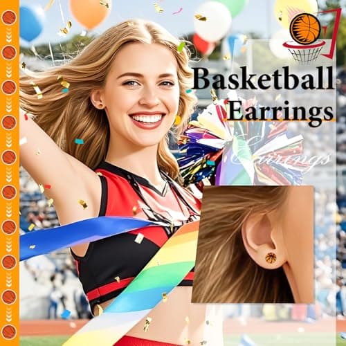 Basketball Earrings for Women Sparkly Basketball Earrings Round Stud Earrings Sport Lover Holiday Party Jewelry for Women