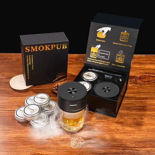 Electric Whiskey Smoker Kit Built-in Lighter, No Butane Needed, Rechargeable Cocktail Smoker Kit with 6 Wood Chips, Old Fashioned Drink Smoker Kit, Bourbon Whiskey Gifts for Men,Dad,Husband