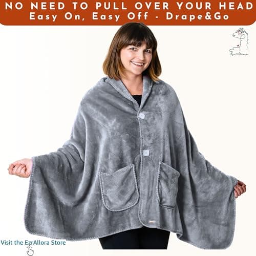 Fleece Poncho Blanket -Drape and Go No Sleeves- Lightweight Wrap Shawl -Wearable Blanket- Gift for Grandma and Mom