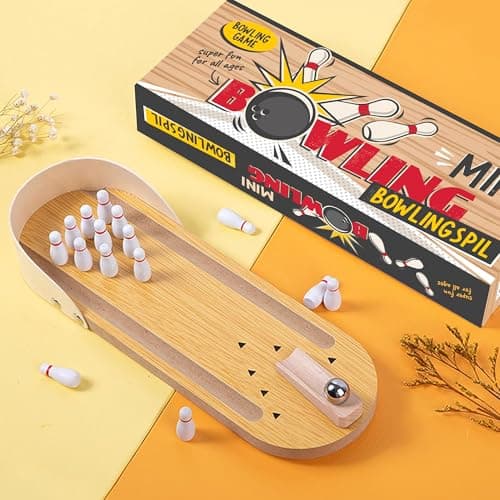 Mini Bowling White Elephant Gifts for Adults Useful Stocking Stuffers for Teens Adults for Men Women Who Have Everything Teens Boys Table Top Set Wooden Desktop Tiny Bowling Fun Gag