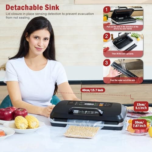 95kpa Vacuum Sealer Machine, Updated 2025 Commercial Fully Automatic Food Sealer, 10-in-1Functions & Powerful Sealing System with Double Heat Seal, Easy-Lock Handle, Built-inCutter and Bag Storage