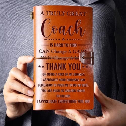 Hiipeenow Coach Appreciation Gifts for Men Women, Leather Travel Journal 140 Pages Presents, Baseball Softball Soccer Basketball Swim Football Coach Gifts, Christmas Birthday Thanksgiving
