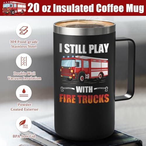 Lifecapido Firefighter Gifts for Men, I Still Play With Fire Truck 20oz Insulated Coffee Mug, Fire Fighter Fireman Christmas Gifts for Firefighters Men, Black