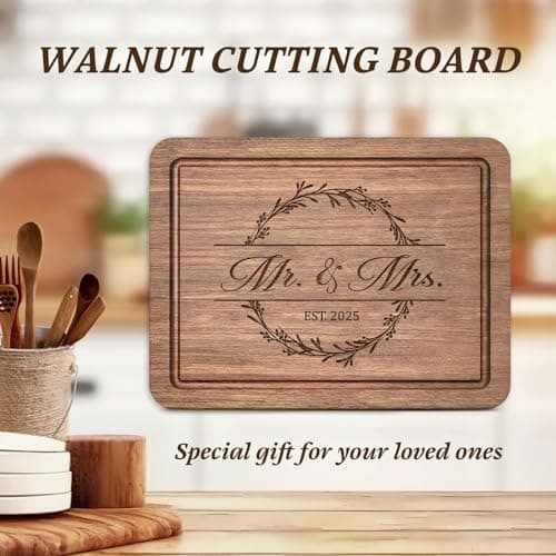 Craftique Wedding Gifts for Couples 2025, Bridal Shower Gifts- Walnut Wood Cutting Board Engraved with Mr. and Mrs. EST. 2025- Mr and Mrs/Wedding/Engagement Gift for Newlyweds Bride and Groom