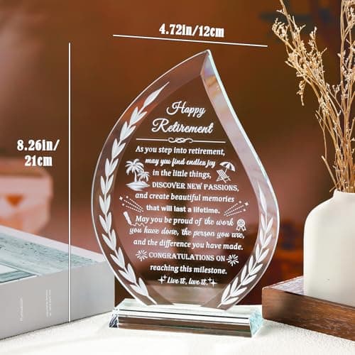 Glass Retirement Gifts for Women Men, Happy Retirement Plaque for Colleagues Boss Friend Going Away, Crystal Farewell Gift Idea for Retiree Retired Keepsakes for Teacher Doctor
