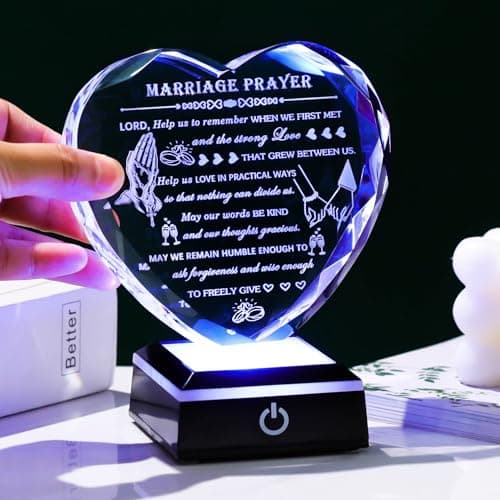Wedding Gifts for Couples 2025 with Colorful LED Base Heart Happy Anniversary Marriage Prayer Gift with Inspiring Quotes Unique Newlywed Mr and Mrs Engagement Gift Bridal Shower Gifts