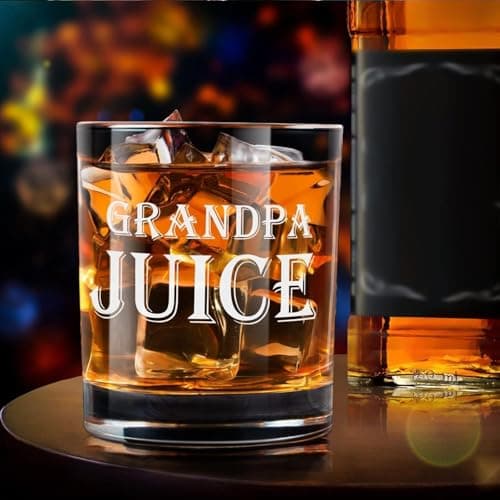 LIGHTEN LIFE Grandpa Juice Whiskey Glass 12 oz, Unique Gift in Valued Wooden Box, Funny Ideas for New Grandpa, Birthday from Grandson, Granddaughter