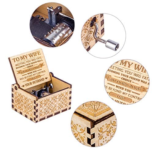 Music Box Gift for Wife - Romantic Birthday Valentine Anniversary Christmas to My Wife Gifts from Husband Boyfriend Love Women Girl Girlfriend Wooden Hand Crank Musical Box Play You are My Sunshine