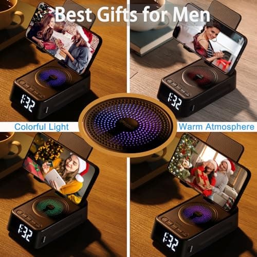 Gifts for Men Women, Phone Stand with Bluetooth Speaker&Clock, Birthday Gifts for Him, Phone Holder with Wireless Speaker, Ideal for Dad Mom Husband Boy, Cool Tech Gadget for Men