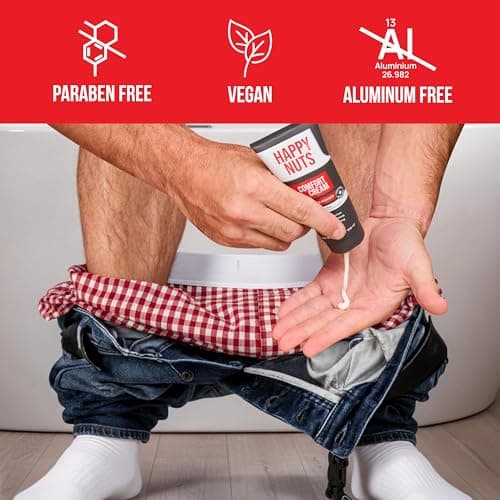 HAPPY NUTS Comfort Cream Deodorant For Men: Anti-Chafing Sweat Defense, Odor Control, Aluminum-Free Mens Deodorant & Travel Essential for Men's Private Parts 3.4 fl oz (Original)