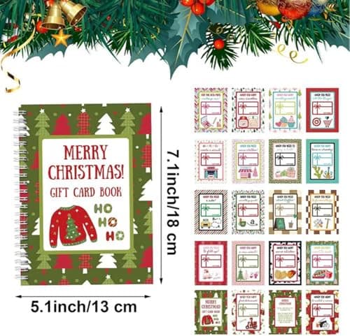 Merry Christmas! Gift Card Book, 5x7 Color Spiral-Bound Merry Christmas Card Book, Christma Gift Cards Books Holder, DIY Personalized Xmas Gifts for Family, Friends, Students (1pc)
