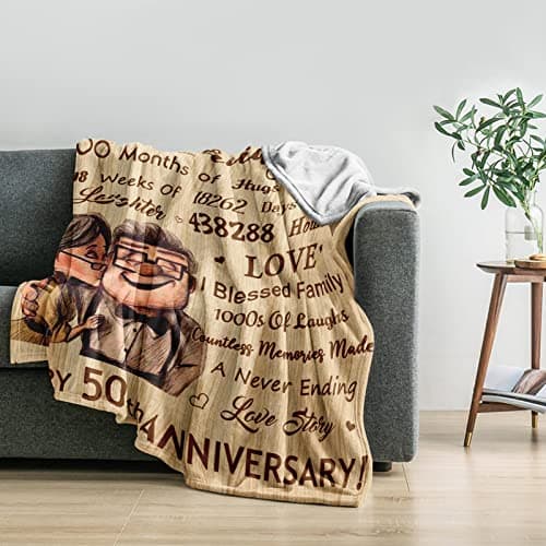 50th Anniversary Wedding Gifts, 50th Anniversary Decorations, Best 50 Anniversary Blanket Gift Idea for Couple Parents, Golden 50 Years of Marriage Throw Blankets 60"X50"