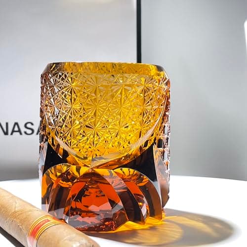 suigetsu Japanese Crystal Whiskey Glass, Cut Crystal Pattern, Luxury Cocktail Glassware (Amber)