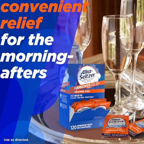 Alka-Seltzer Hangover Relief Tablets, Fast Relief Starts in About 15 Minutes for Headaches, Body Aches & Mental Fatigue, Bachelorette Party & Bachelor Party, Dispenser Pack, 120 Count