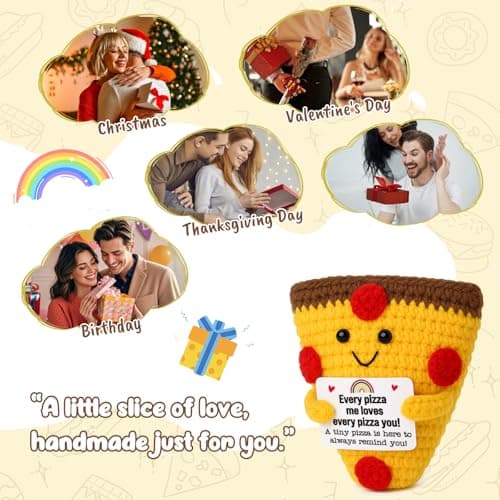 Romantic Gift For Couple Boyfriend Girlfriend Cute Handmade Crochet Pizza For Anniversary Valentine’s Day Love Gifts For Husband Wife Partner Small Birthday Gift Idea for Couples Pizza Decor