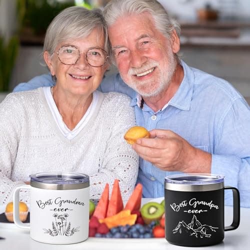 LiqCool Gifts for Grandparents, 14 Oz Best Grandma and Grandpa Insulated Mugs, Christmas Gifts for Grandparents, Grandma and Grandpa Gift from Grandkids Grandchildren(Black & White)
