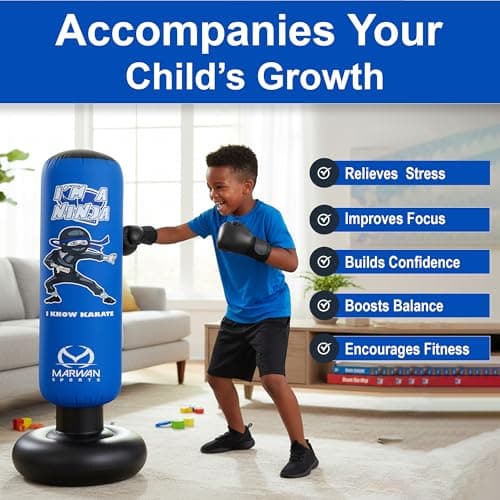 5-in-1 Inflatable Punching Bag for Kids – 63" Karate Toy Set with Boxing Gloves, Durable Fast Rebound, Active Play Birthday for Boys & Girls Ages 4-12