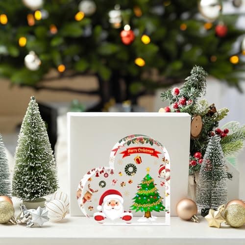 Christmas Decorations Indoor, Christmas Decor for Table, Office Desk, Mantle, Shelf - Acrylic Heart Shaped Gifts for Women/Girls - Holiday Indoor Home Decor