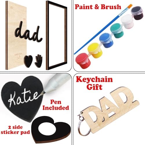 10" Hands Down Best Dad Ever DIY Handprint Kit with Acrylic Paint, Art Craft Family Keepsake Wood Frame Dad Keychain Birthday Father's Day Gift for Daddy, Papa Family Sign with Kids Names HF90-D
