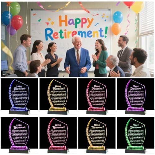 Movdyka Retirement Gifts for Women Men - 2025 Happy Retirement Crystal Keepsakes Plaque with Light Base Best Retired Gift for Woman Teacher Doctor Nurse Coworkers Boss Mom Friends Retiring Decor
