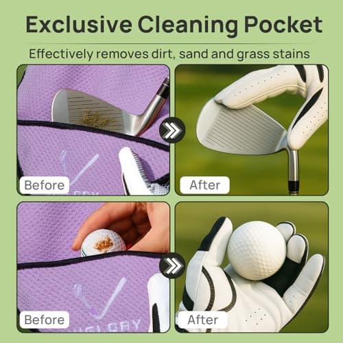 Magnetic Golf Towel for Bag 18" x 18" with Clip Exclusive Cleaning Pocket Microfiber Waffle Ultra Absorbent Club Ball Cleaner Essential Golf Accessories and Gifts for Women(Purple 1 Pack)