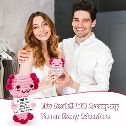 Gifts for New Relationship, Crushes, Valentines, Anniversaries for Him or Her - Mini Crochet Axolotl - Turns Out I Like You More Than Planned, Will You Be My Girlfriend Boyfriend Gf Bf