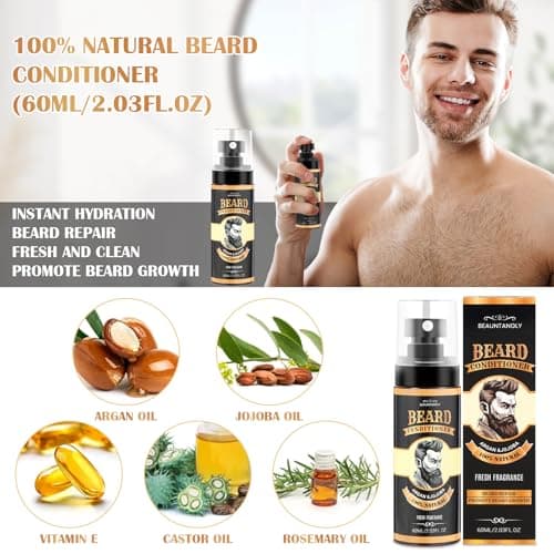 Beard Growth Kit, Grooming Set w/Growth Oil, Conditioner, Balm, Shampoo Wash, 0.25MM Roller, Brush, Comb, Scissor, Bag, Christmas Birthday Valentines Day Gifts for Him Men