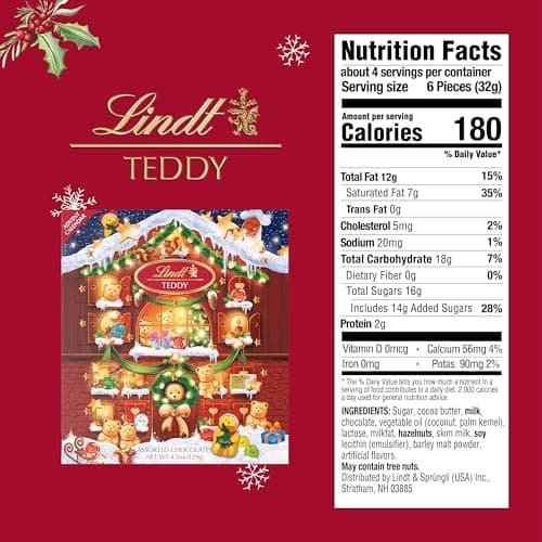 Lindt Holiday Teddy Bear Advent Calendar Assorted Chocolate Candy, 4.5 oz.