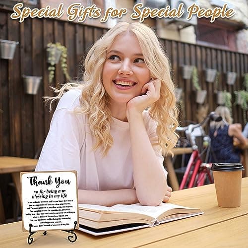 Thank You Gifts for Women Men Friends Mom, Thank You for Being A Blessing in My Life Wooden Plaque with Stand, Thanksgiving Day Gifts for Family Member Desk Decor - B75