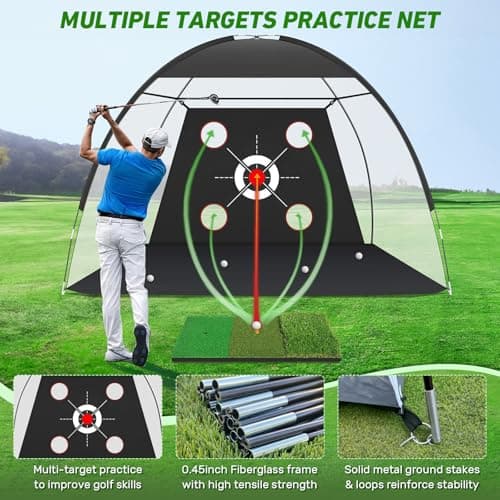 Zensouds Golf Net, 10x7FT with Golf Practice Mat, Hitting Aid Nets for Backyard Driving Chipping Training Swing with Target Outdoor or Indoor– Gifts for Men/Dad/Him