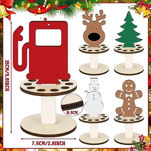 Kigley 5 Pieces Christmas Money Holder Ornaments with 10 Holes Handmade Wooden Christmas Cash Holders, Money Holder Xmas Ornaments Holiday Table Decorations(Assorted Style)