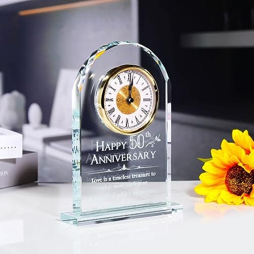 YWHL 50th Wedding Anniversary Quartz Clock Gifts for Parents, 50 Years Golden for Couple, Happy 50th Anniversary Decoration Gift for Her Him (Battery not Included)