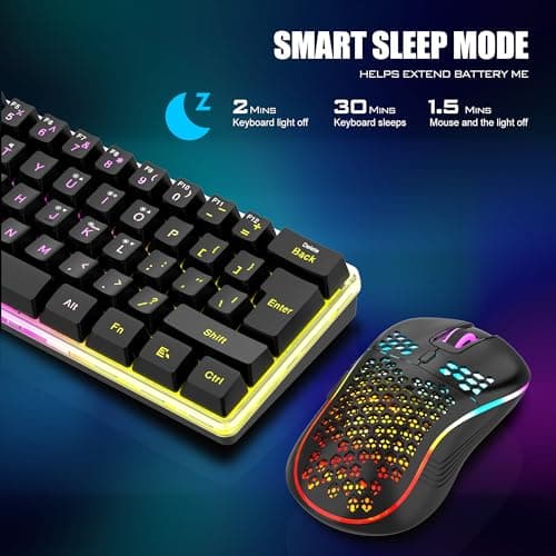 RedThunder 60% Wireless Gaming Keyboard & Mouse Combo with Rechargeable Battery, Ultra-Compact Small RGB Mechanical Feel Keyboard, Ergonomic Lightweight Honeycomb Optical Mouse for Gaming/Business