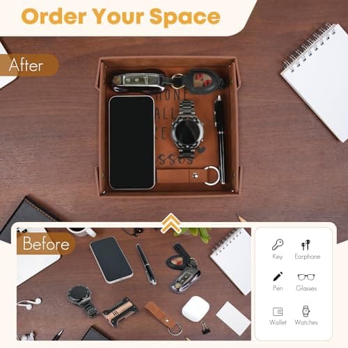 Gifts for Boyfriend, Husband, Romantic Gifts for Him, Mens Birthday Gifts Idea - Premium PU Leather Valet Tray - Best Mens Gifts for Birthday Anniversary