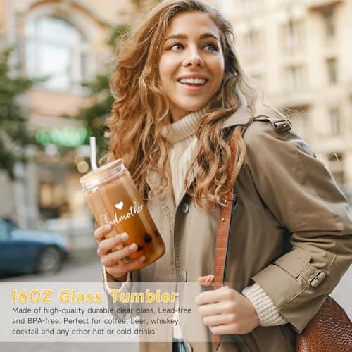 7PCS Godmother Proposal Gift, Will You Be My Godmother 16oz Glass Cup Bracelet Keychain Candle Self Care Gifts Basket for Women, God Mother Proposal Gift