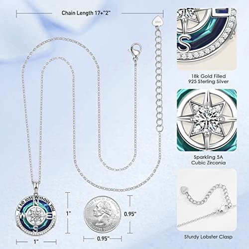 PAITAIN Compass Necklaces for Womens Jewelry for Wife Birthday Gift Ideas Wedding Anniversary Birthday Gifts for Her Gifts for Wife Sapphire Jewelry for Women, 18k Real Gold Filled S925 Sterling Silver Based