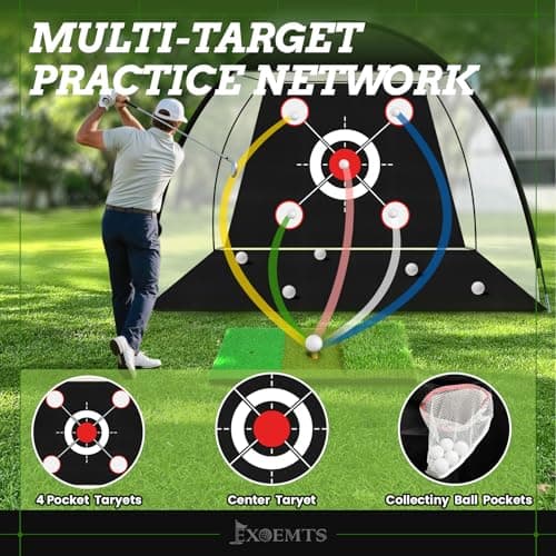 Golf Net 10x7FT with Tri-Turf Mat, Ball, Target & Bag, All-in-One Golf Practice Hitting Net for Backyard Driving, Chipping & Swing, Indoor Outdoor Training Aid, Gift for Men Dad Him Golfer