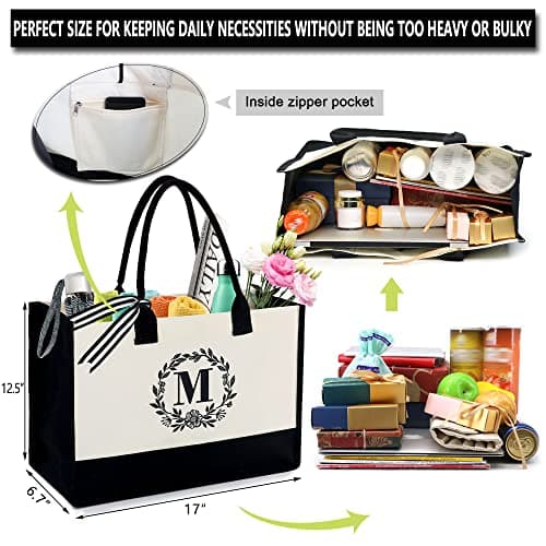 BeeGreen Embroidery Monogram Initial Tote Bag for Women Teacher Mom Friend Personalized Gift for Birthday Beach Wedding Work