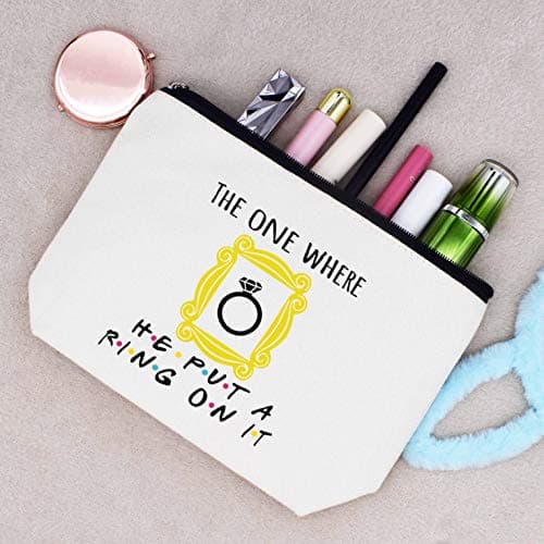 LIBIHUA Makeup Bag Cosmetic Bag Gift for Women Engagement,Bride to Be,Newly Engaged Present,Funny Wedding Present for Her,The One Where He Put A Ring On It,Friends TV Show Theme Present