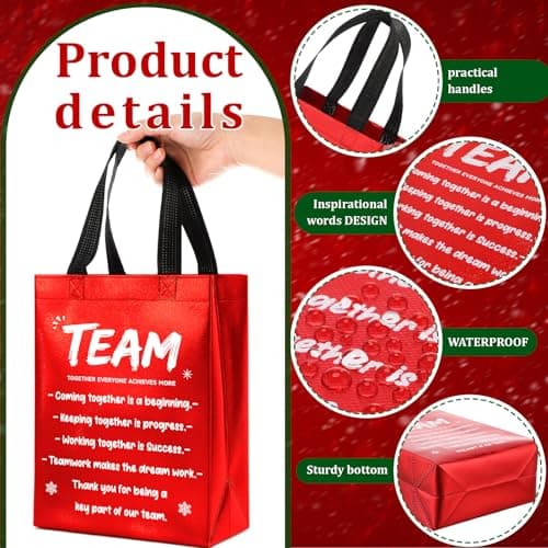 SilTriangle 30 Pcs Christmas Team Appreciation Gift Bags Bulk Xmas Green Red Bags with Handle 7.87 x 10.23 x 3.93 Inch Reusable Totes for Employees Coworker Staff Christmas Party Favors Supplies