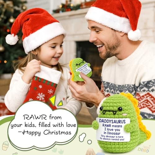 OCCdesign Mini Christmas Birthday Gifts for Dad from Daughter Son RAWR I Love You Daddy Handmade Crochet Cute Small Dinosaur for Daddy Dad Bonus Step Father in Law New Father