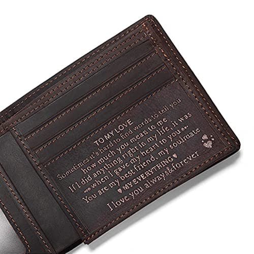 Personalized Engraved Leather Wallet for Dad Son Husband Boyfriend - Perfect for Christmas Anniversary Birthday Fathers Day Valentines Graduation Wedding - Custom Love Message Bifold Wallets for Men